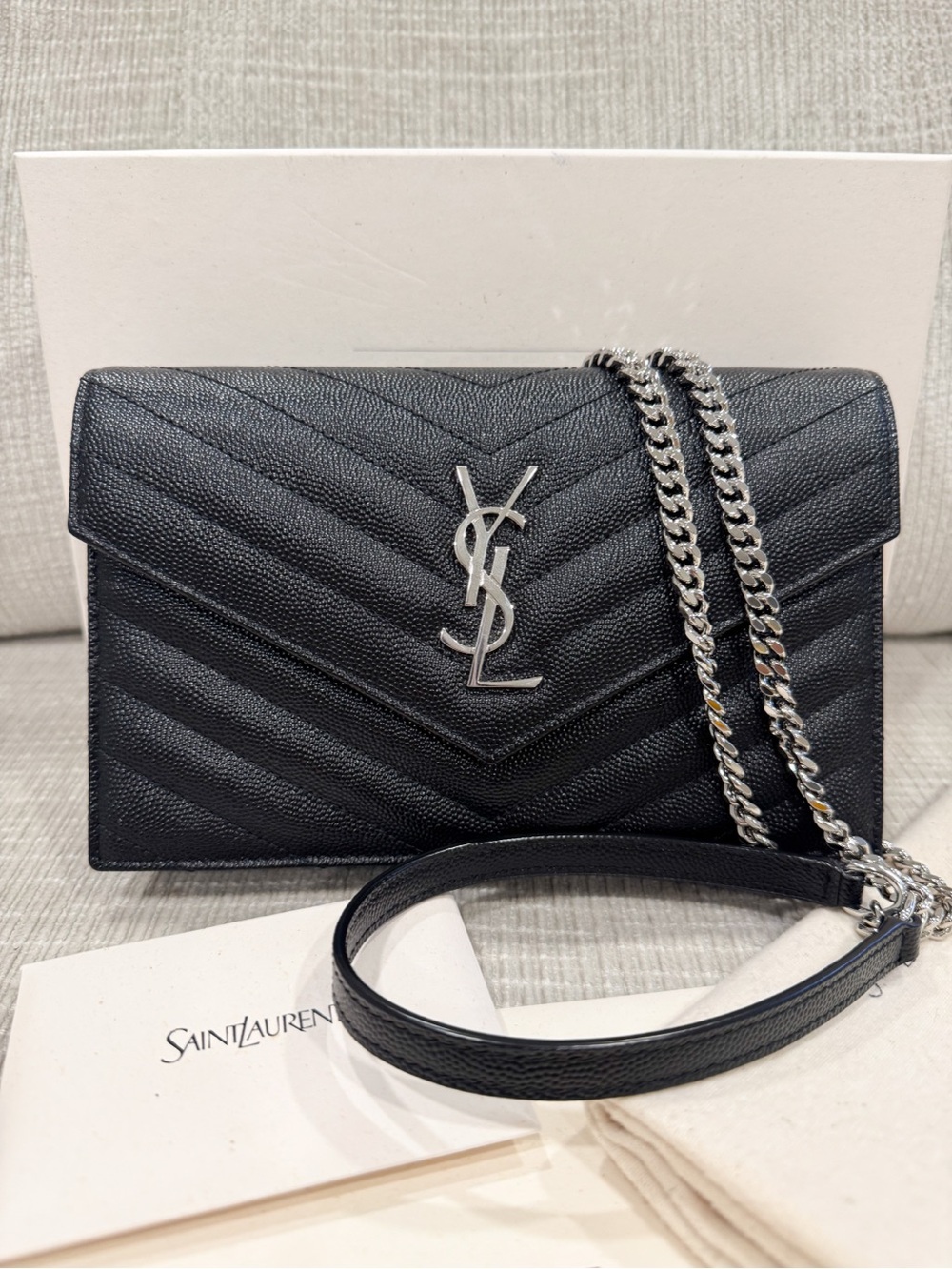 YSL Black and Silver Wallet On Chain Small